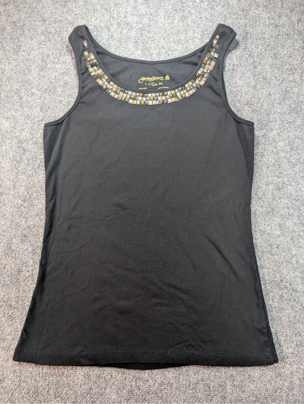 Greensource Women's Large Black Studded Scoop Neck Tank Top Organic Cotton